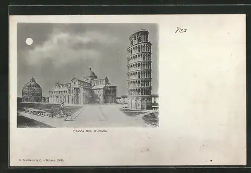 Mondschein-AK Pisa, La Torre Pendente, Piazza del Duomo