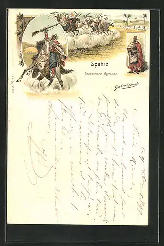 Lithographie Spahis, Gendarmerie algerienne, Französische koloniale Kavallerie