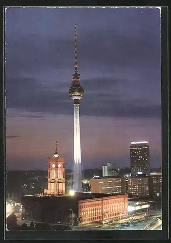 AK Berlin, Fernseh- und UKW-Turm bei Nacht