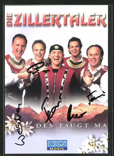 AK Musikergruppe Die Zillertaler mit freundlichem Lächeln, Autograph