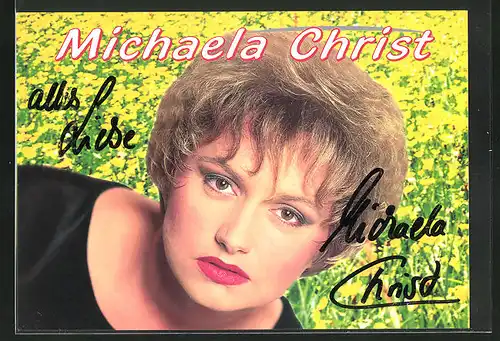 AK Musikerin Michaela Christ mit verruchtem Blick in die Kamera, Autograph