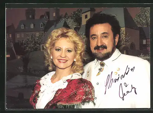 AK Musikerduo Christin und Charly mit freundlichem Lächeln, Autograph