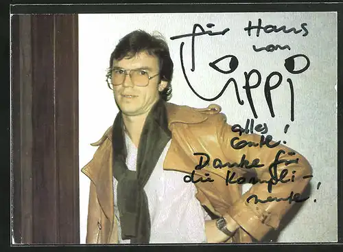 AK Musiker Lippi in Lederjacke und Schal, Autograph