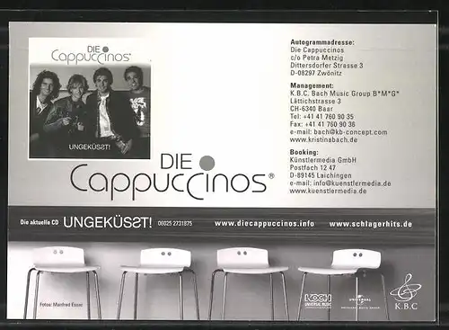 AK Musikergruppe Die Cappuccinos lächeln breit, Autograph