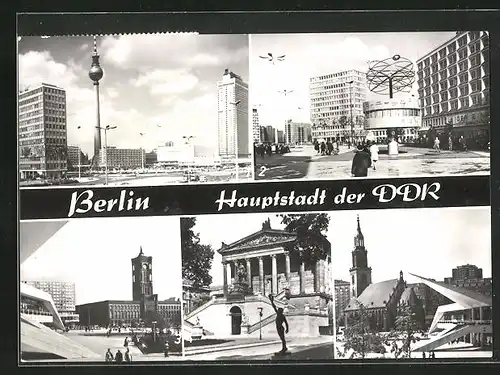 AK Berlin, Alexanderplatz, Urania-Säule mit Weltzeituhr, Rathaus