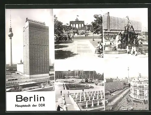 AK Berlin, Brandenburger Tor, Interhotel Stadt Berlin mit Fernsehturm