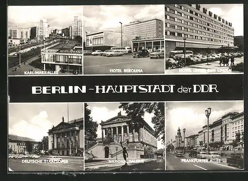 AK Berlin, Hotel Berolina, Hotel Unter den Linden, Deutsche Staatsoper, Nationalgalerie