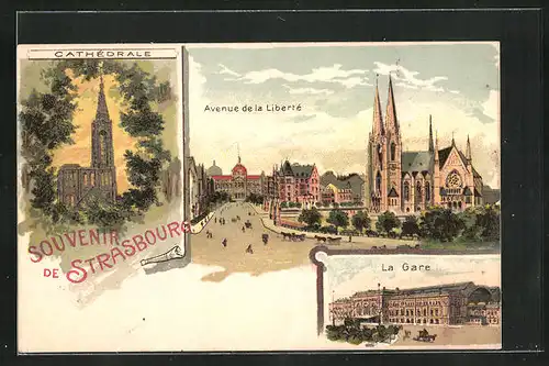 Lithographie Strasbourg, Avenue de la Liberté, La Gare