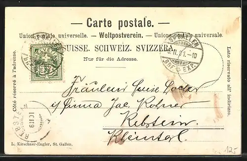 AK St. Gallen, Gallusplatz, Postgebäude, Hechtplatz