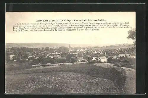 AK Armeau, Le Village, Vue prise des hauteurs Sud-Est