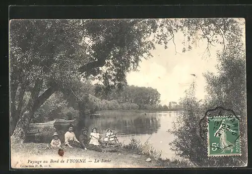AK Yonne, Paysage au Bord de l`Yonne, La Sieste
