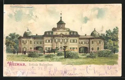 Lithographie Weimar, Schloss Belvedere, Halt gegen das Licht: Vollmond