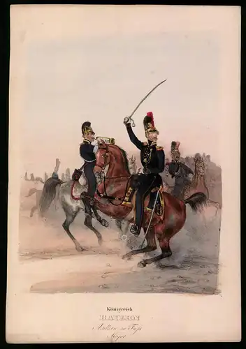Lithographie Königreich Bayern, Artillerie zu Tufs Major, altkolorierte Lithographie Eckert & Monten um 1840, 35 x 25cm