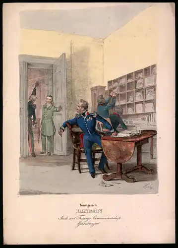 Lithographie Königreich Bayern, Commandantschaft, Generalmajor, altkolorierte Lithographie Eckert & Monten um 1840