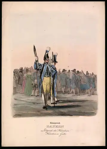 Lithographie Königreich Bayern, Leibgarde der Hartschiere, altkolorierte Lithographie Eckert & Monten um 1840, 36 x 26cm