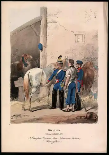 Lithographie Königreich Bayern, 2tes Cuirassier Regiment, altkolorierte Lithographie Eckert & Monten um 1840, 36 x 26cm
