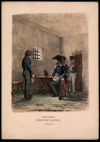Lithographie Kurfürstenthum Hessen Kassel, Auditor, altkolorierte Lithographie Eckert & Monten um 1840, 37 x 27cm