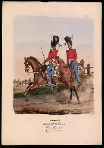 Lithographie Königreich Hannover, Garde Grenadiere, Altkolorierte Lithographie aus Eckert und Monten um 1840, 37 x 26cm