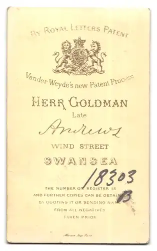 Fotografie Herr Goldman, Swansea, Wind Street, älterer Herr mit Backenbart