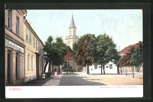 AK Trebbin, Marktplatz mit Kirche und Rathaus