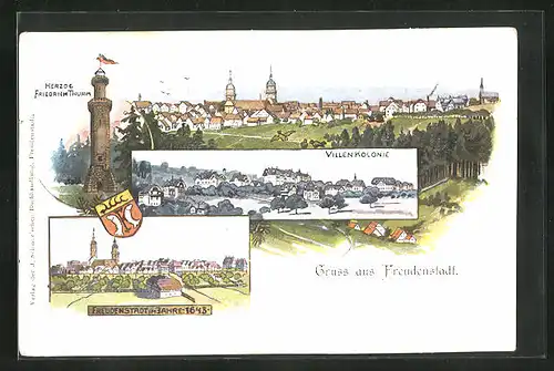 AK Freudenstadt, Villenkolonie, Herzog Friedrich Turm, Panorama