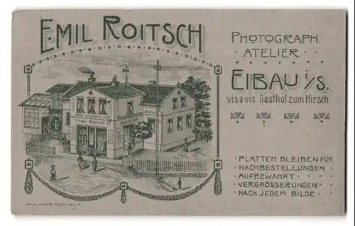 Fotografie Emil Roitsch, Eibau, Ansicht Eibau i/S., Photgrafisches Atelier Emil Roitsch, vorders. junge Frau mit Buch