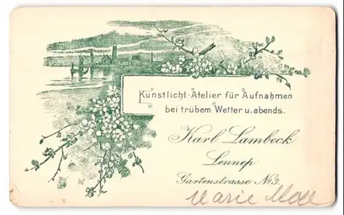 Fotografie Karl Lambeck, Lennep, Gartenstr. 3, Ansicht Lennep, Panorama mit Hafen & Leuchtturm, vord. Frau mit Dutt