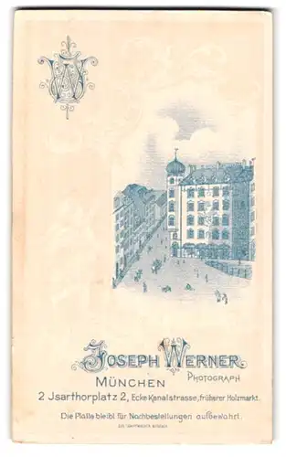 Fotografie Joseph Werner, München, Isartorplatz 2, Ansicht München, Atelier & Geschäftshaus Werner, vor. junge Frau