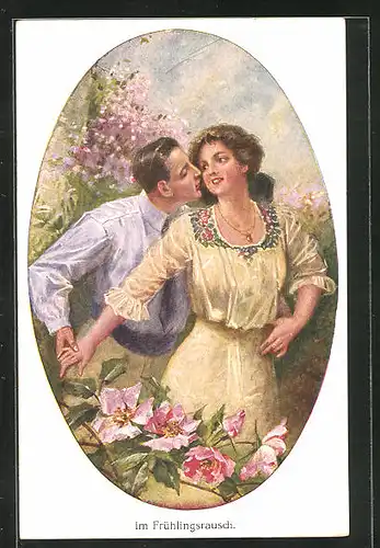 AK Liebespaar im Frühlingsrausch mit Blumen