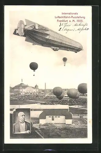 AK Frankfurt /Main, Internationale Luftschifffahrt-Ausstellung 1909, Zeppelin
