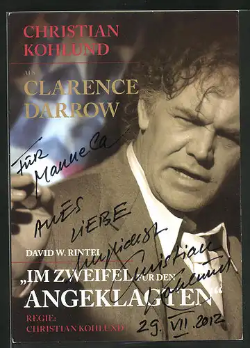 AK Schauspieler Christian Kohlund als Clarence Darrow in dem Film Im Zweifel für den Angeklagten, Autograph