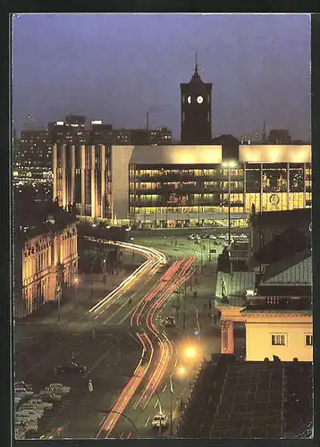 AK Berlin, Blick zum Palast der Republik bei Nacht