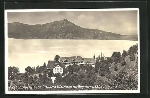 AK Walchwil, Erholungsheim St. Elisabeth mit Zugersee und Rigi