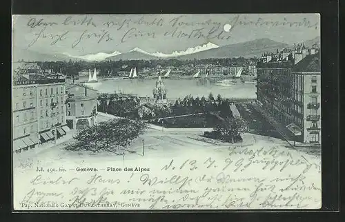 Mondschein-AK Genève, Place des Alpes