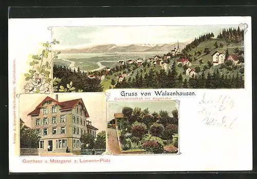AK Walzenhausen, Gasthaus u. Metzgerei z. Loewen-Platz, Ortspartie, Teilansicht