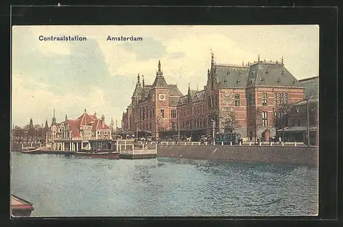 AK Amsterdam, Centraalstation, Strassenbahn