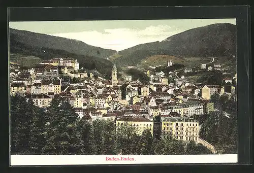 AK Baden-Baden, Gesamtansicht mit Kirchturm