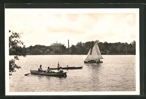 AK Zwickau i. Sa., Schwanenteich mit Konzerthaus