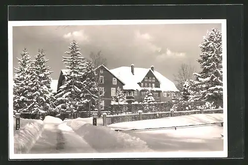 AK Braunlage i. Harz, Kurhaus und Sanatorium Dr. Barner im Schnee