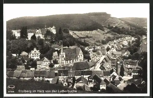 AK Stolberg i. Harz, Gesamtansicht mit Kirche von der Lutherbuche