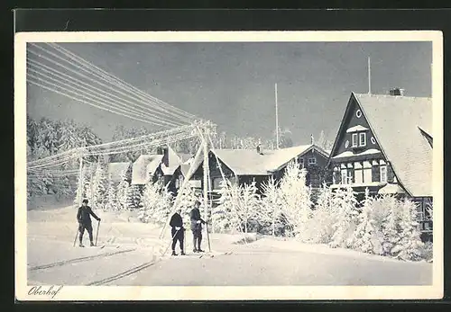 AK Oberhof /Thür., Skifahrer an der Tambacherstrasse