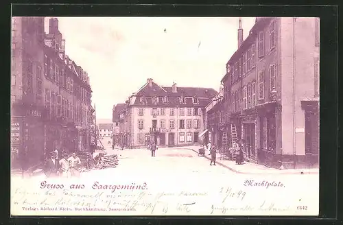 AK Saargemünd, Marktplatz mit Geschäften