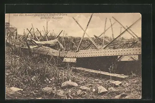 AK Swidniki, von den Russen gesprengte Stochod-Brücke