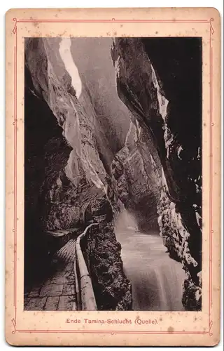 Fotografie unbekannter Fotograf, Ansicht Pfäfers, Ende der Tamina-Schlucht mit Quelle