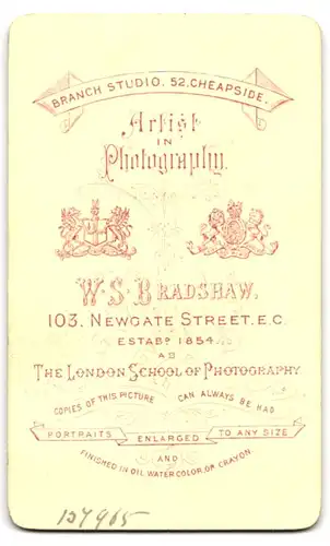 Fotografie W.S. Bradshaw, London, 103 Newgate Street, junger strenger Mann