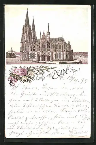 Lithographie Köln, Totalansicht vom Dom