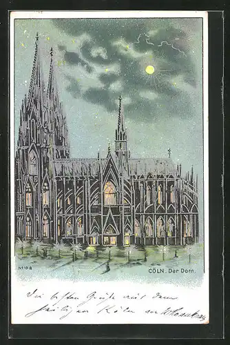 Lithographie Köln, Dom bei Nacht