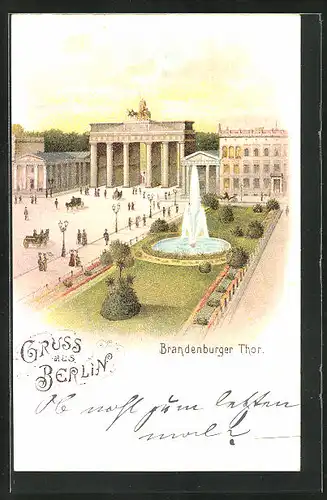 Lithographie Berlin, Brandenburger Thor bei Sonnenaufgang