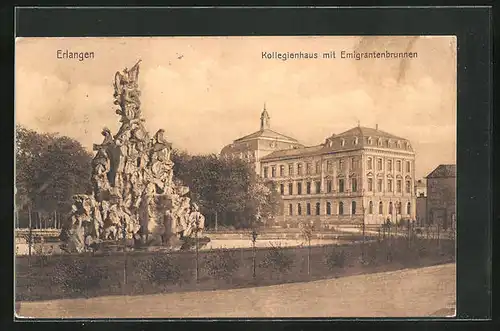 AK Erlangen, Kollegienhaus mit Emigrantenbrunnen