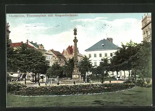 AK Chemnitz, Theaterplatz mit Siegesdenkmal